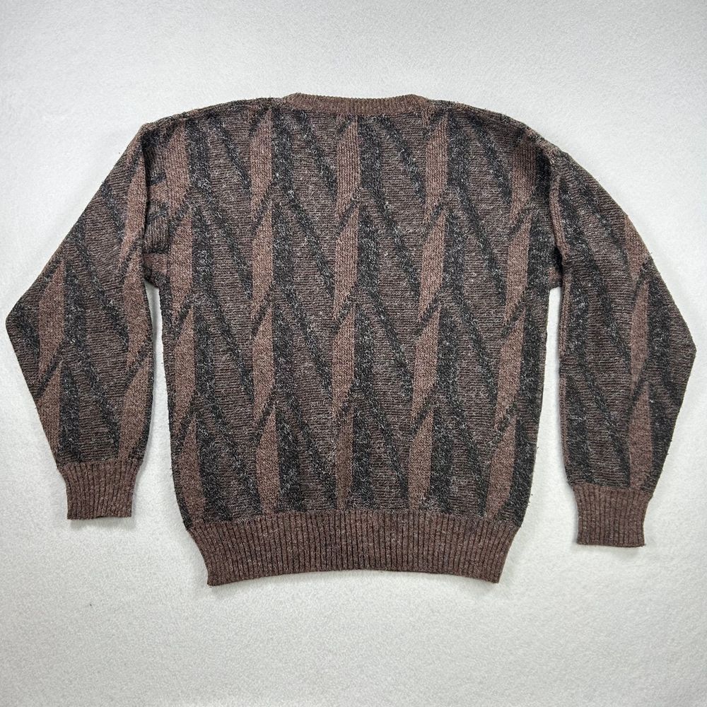 Peter England Sweater Mens Large Brown Geometric Diamond Wool VTG Knit Crewneck - Picture 2 of 5